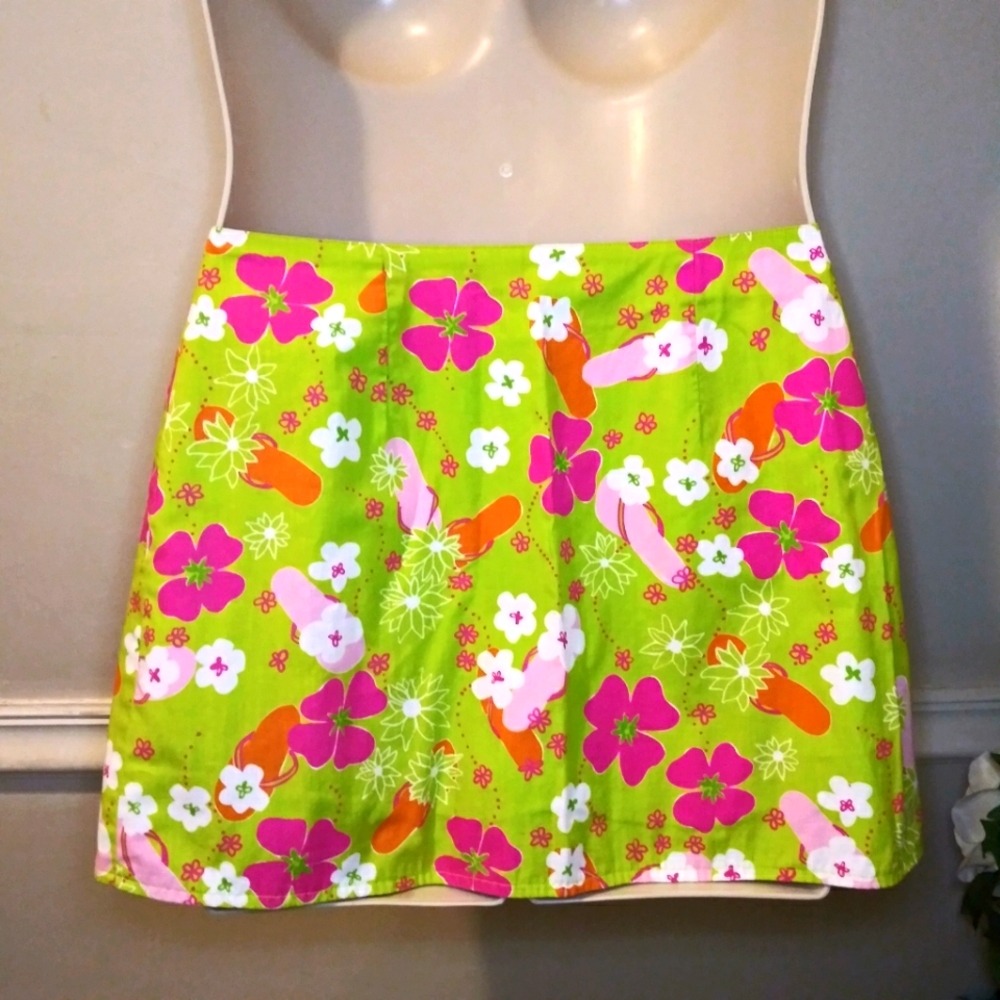 Lilly Pulitzer Rare Vintage Lime Pink Flip-Flop/Mosaic Sun Reversible Wrap Skirt - Picture 4 of 12